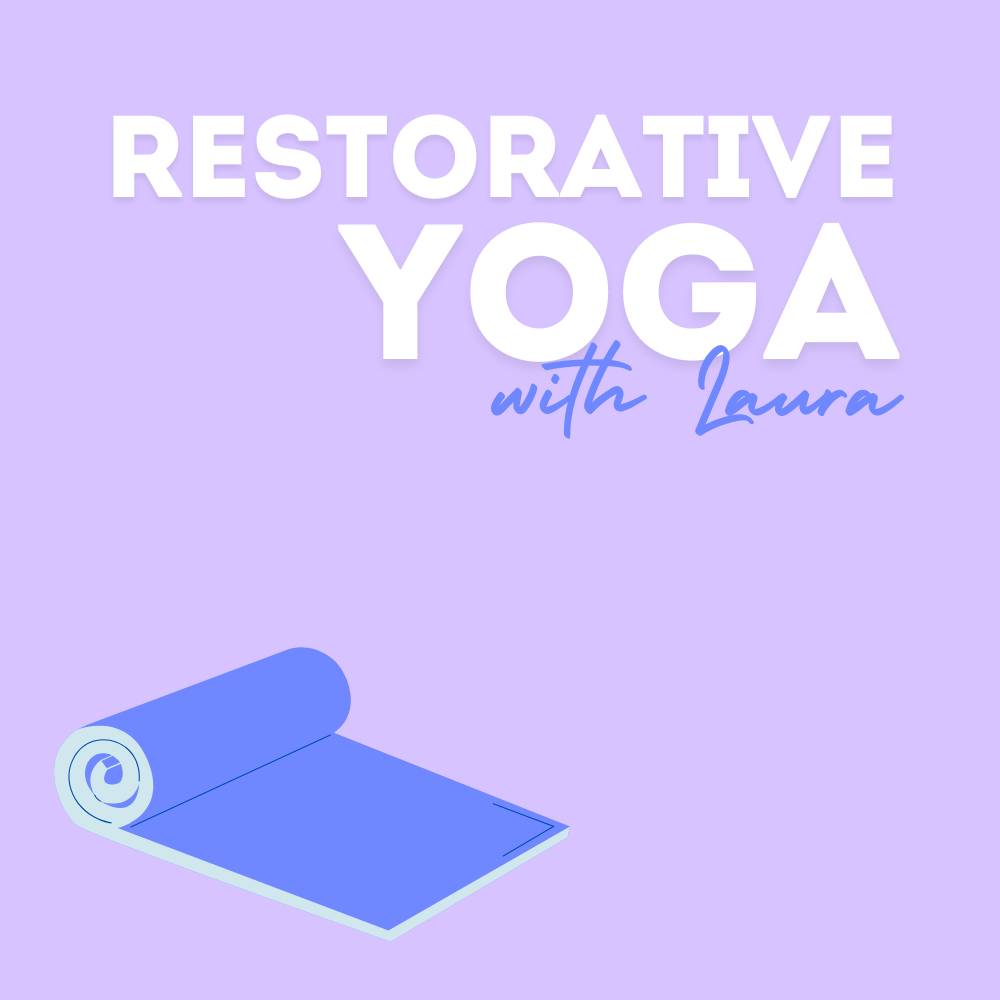 Restorative Yoga with Laura, with a yoga mat icon